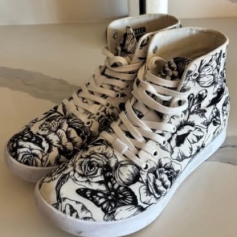 NOBULL Women's Black and White Floral High-Top Sneakers